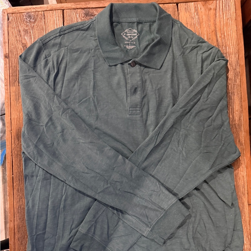 St. John's Bay Green Long Sleeve Polo